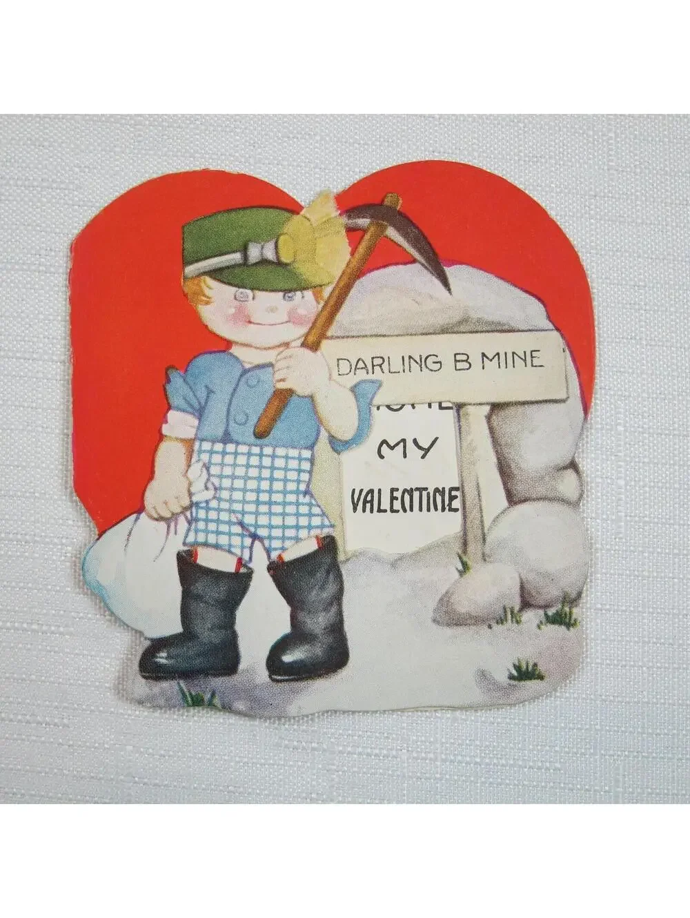 Vintage Valentine 1933 Diecut Fold Card Little Boy Mine Digger DARLING B MINE